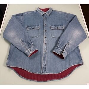 VINTAGE LL Bean Denim Shirt Men's XL Blue Denim Flannel Lined 100% Cotton